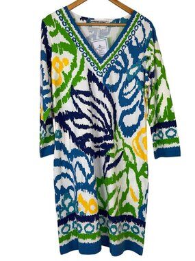 Barbara Gerwit NEW Colorful Midi Dress Size XL Summer Beachy Coastal Blue Green